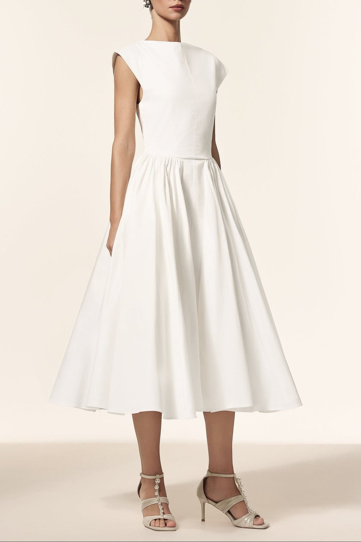 Lillian White Sleeveless Folds Midi Dress Flowering Girl
