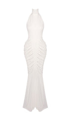 Kataleya White Halter Ruched Maxi Dress Flowering Girl