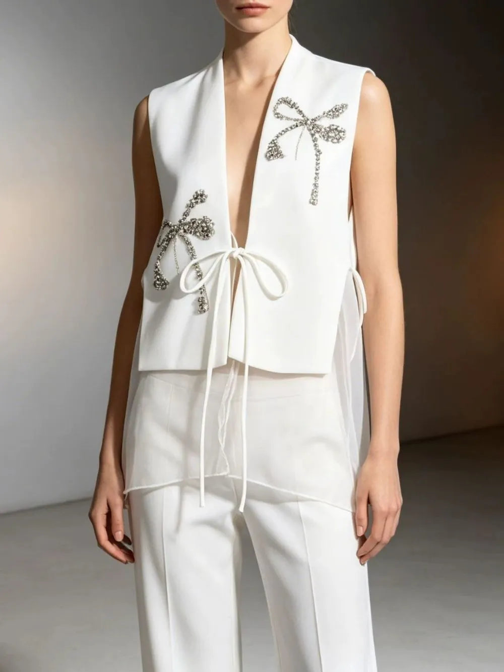 Magdaline Bow Diamante Vest Flowering Girl