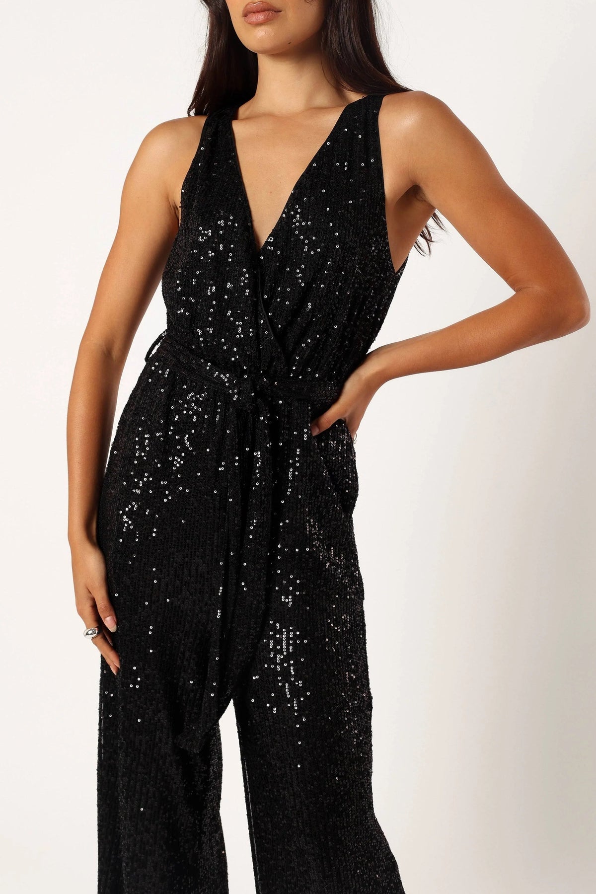 Katherine Sequin Jumpsuit – Black Flowering Girl