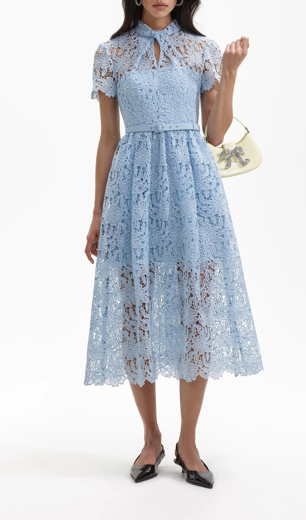 BLUE GUIPURE LACE A LINE MIDI DRESS Flowering Girl