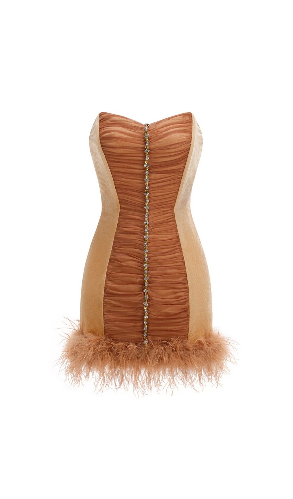 Kazuhito Strapless Diamante Ruched Feather Mini Dress Flowering Girl