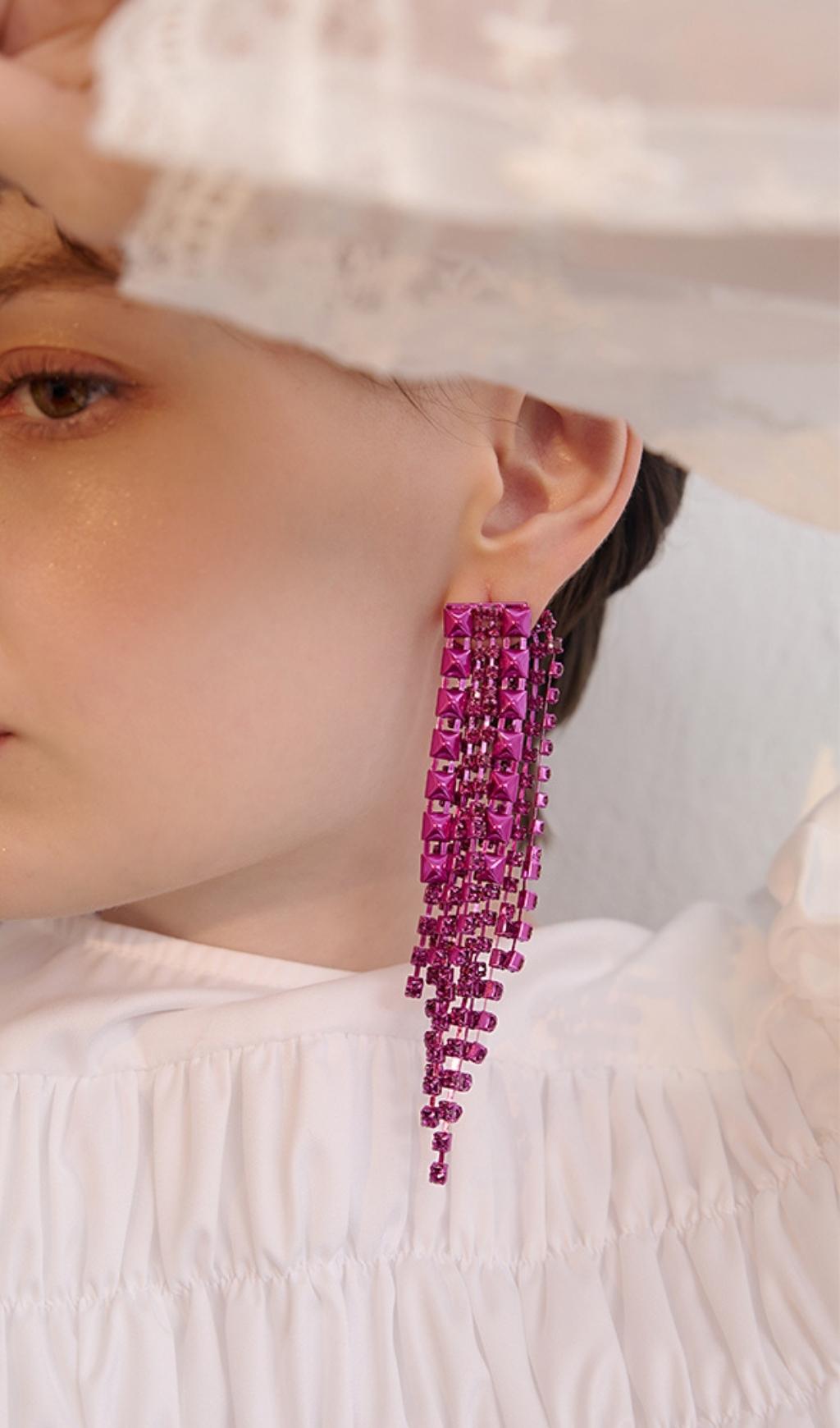 Arnau Dark Violet Rhinestone Tassel Earrings Flowering Girl
