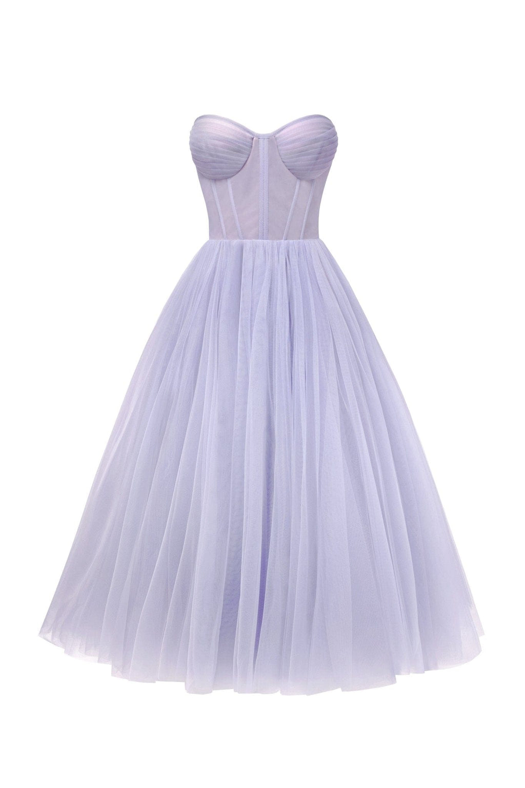 Lavender Strapless Puffy Midi Tulle Dress Flowering Girl
