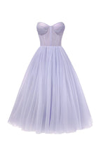 Lavender Strapless Puffy Midi Tulle Dress Flowering Girl