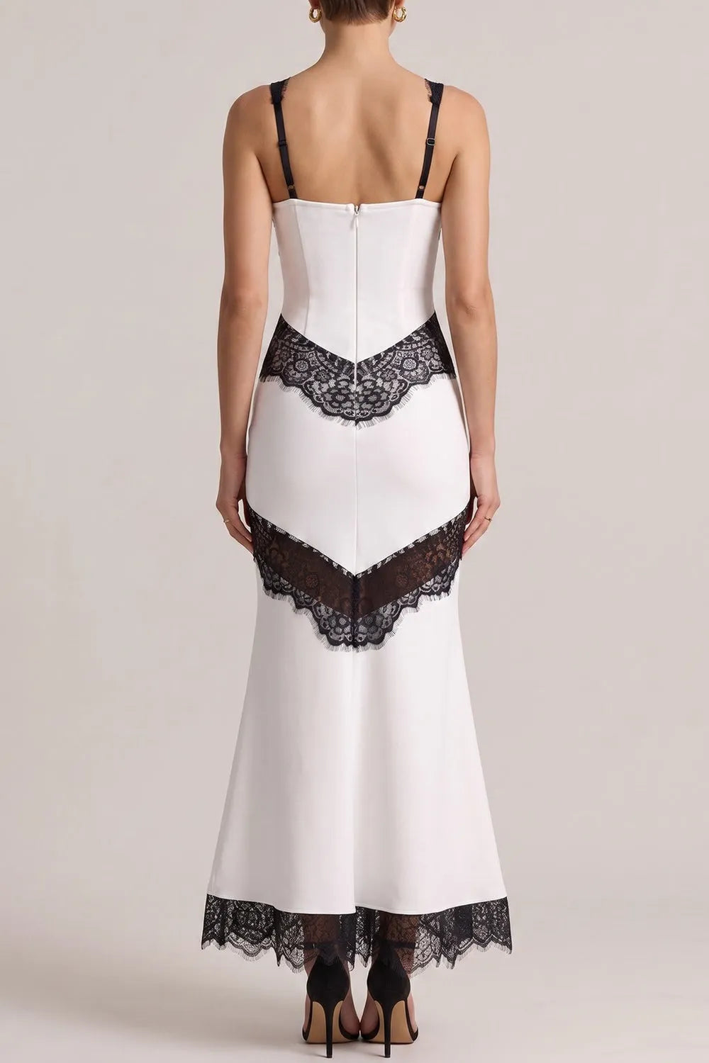 Sleeveless Black Lace Patchwork Mermaid Maxi Dress Flowering Girl