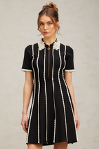 Zazie Black Vertical-Striped Ruffle-Trim Knit Mini Dress Flowering Girl