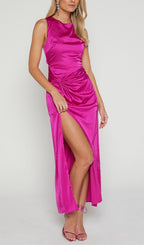 Twist Detail Midi Dress In Fuchsia Flowering Girl