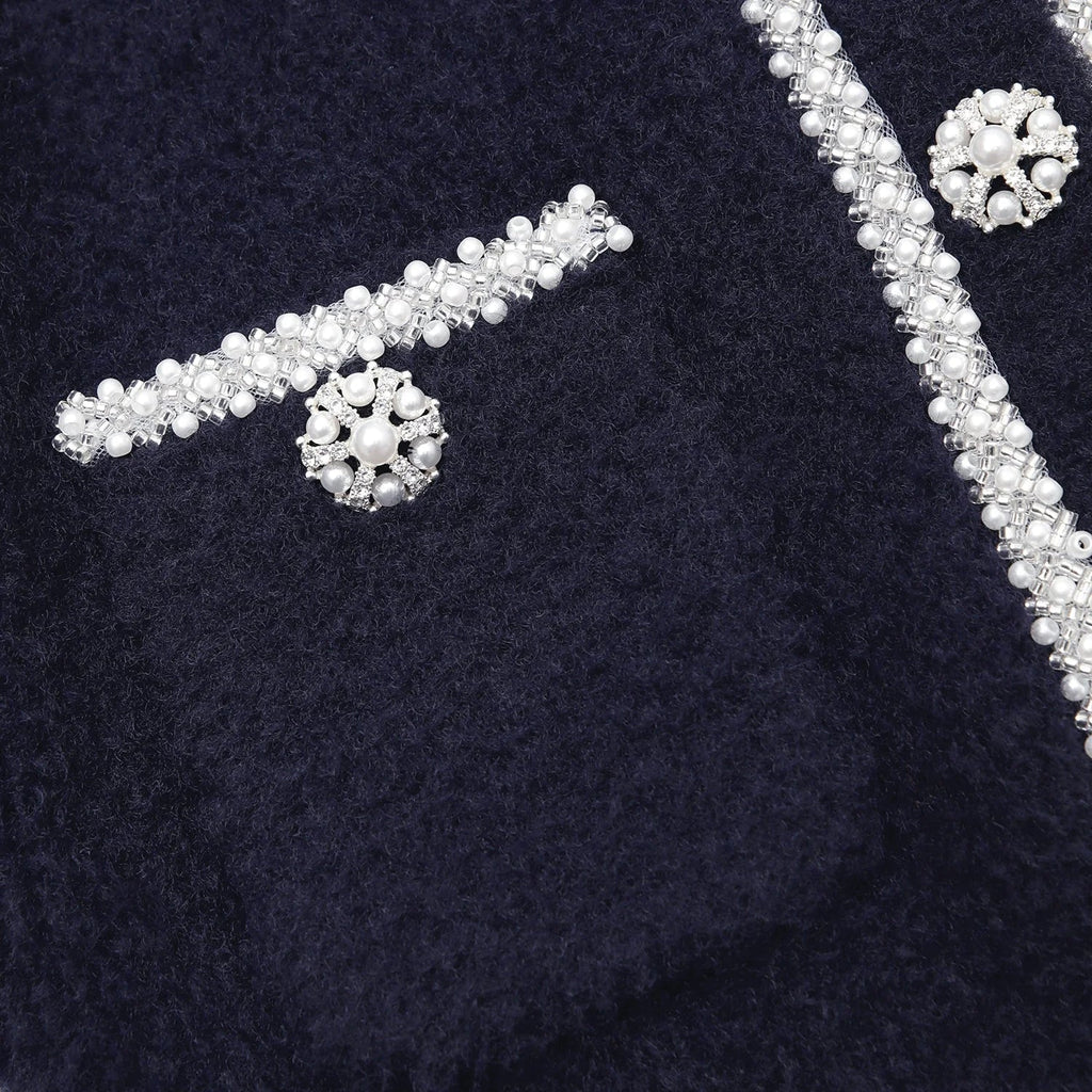Navy Soft Knit Bow Cardigan Flowering Girl