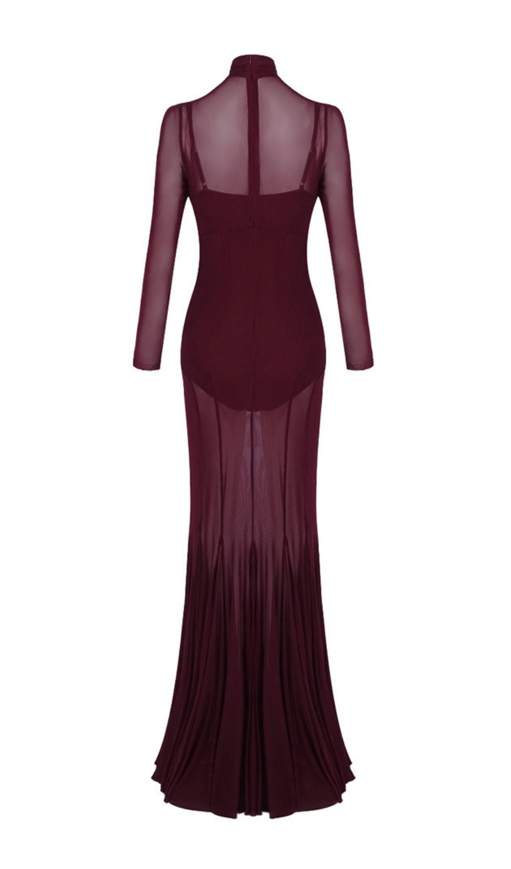 Kassie Wine Mesh Long Sleeve Maxi Dress Flowering Girl