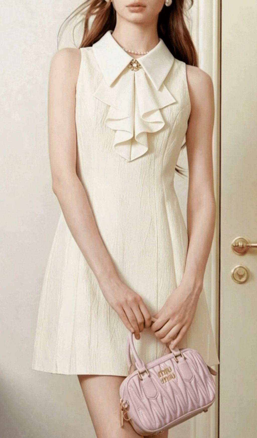 Kimberlin White Sleeveless Mini Dress With Collar Flowering Girl