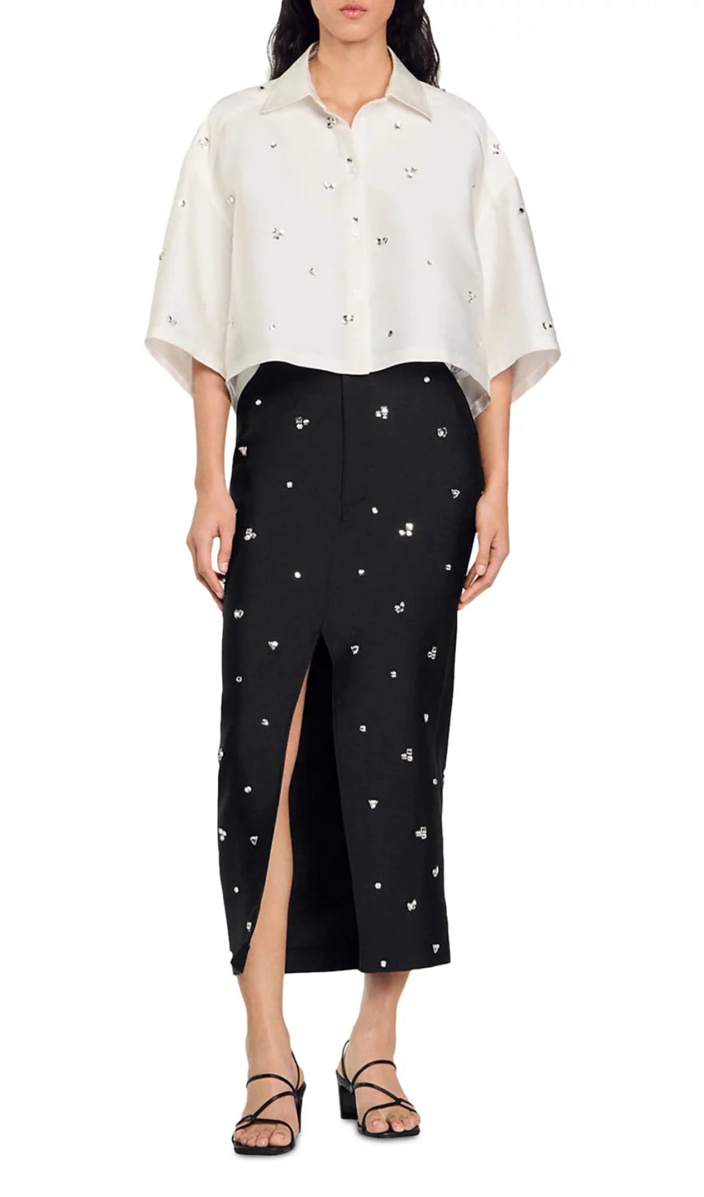 Mentissa Oversized Cropped Embellished Shirt Flowering Girl