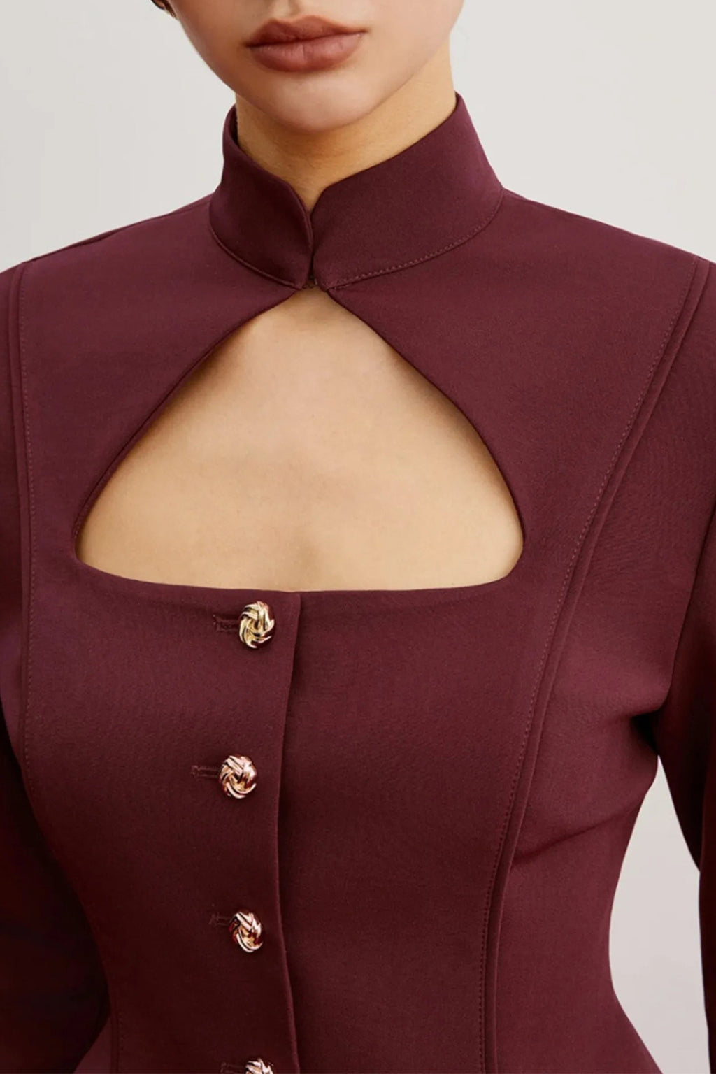 Stand Collar Cutout Blazer Flowering Girl