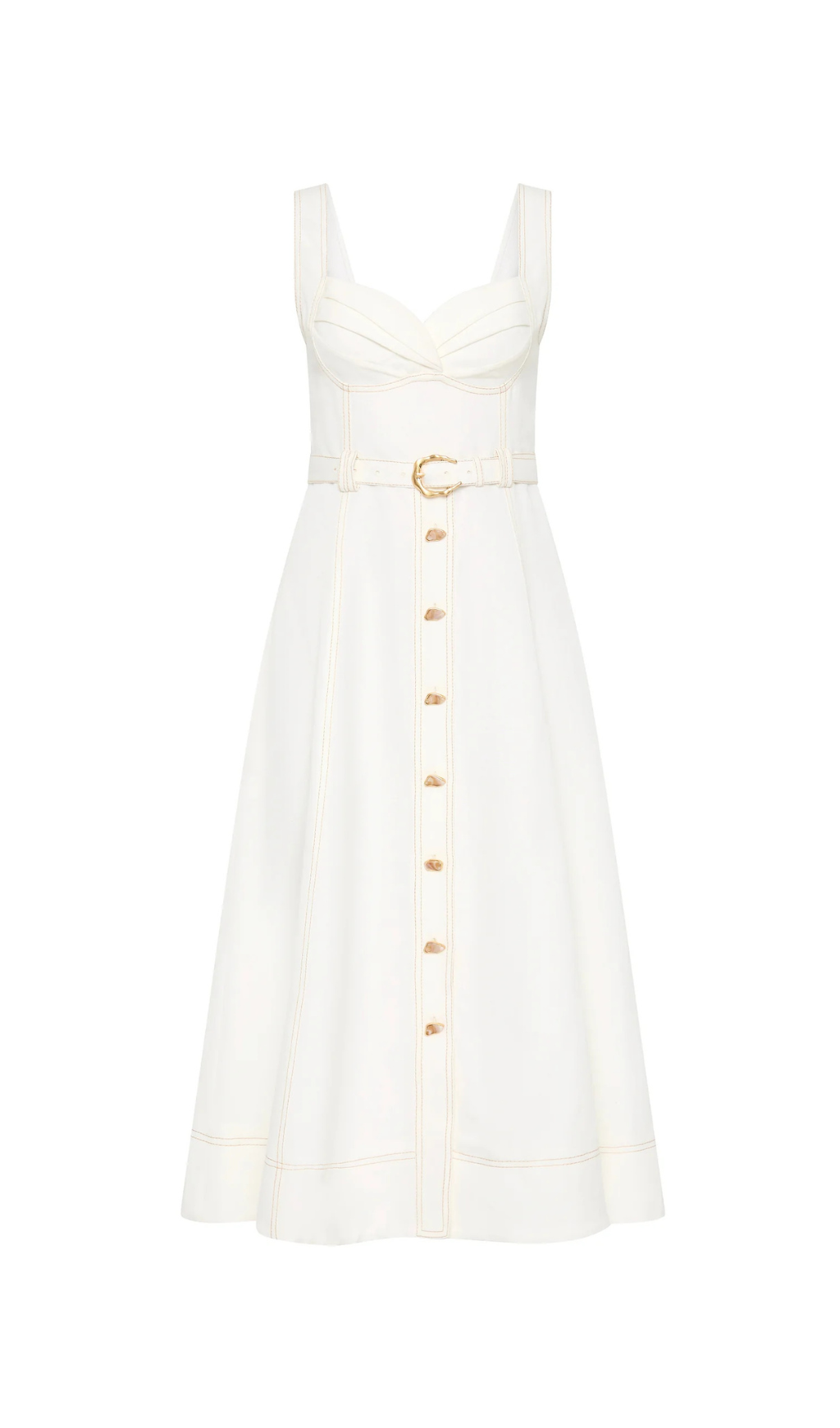 Sweetheart Neckline Belted Midi Dress In Ivory Flowering Girl