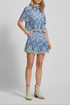 Blue & White Embroidered Puff Sleeve Lace Blouse Flowering Girl