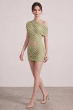 Sage Green Asymmetrical Draped Mini Dress Flowering Girl