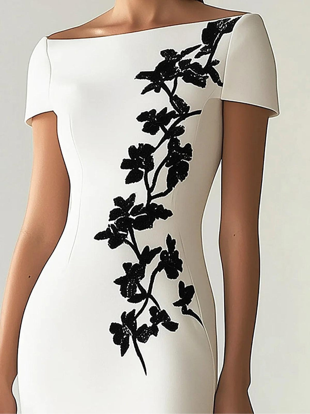 Chic Floral Print Boat Neck Midi Dress Flowering Girl