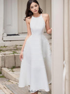Sleeveless halter neck with diamond midi dress in white Flowering Girl
