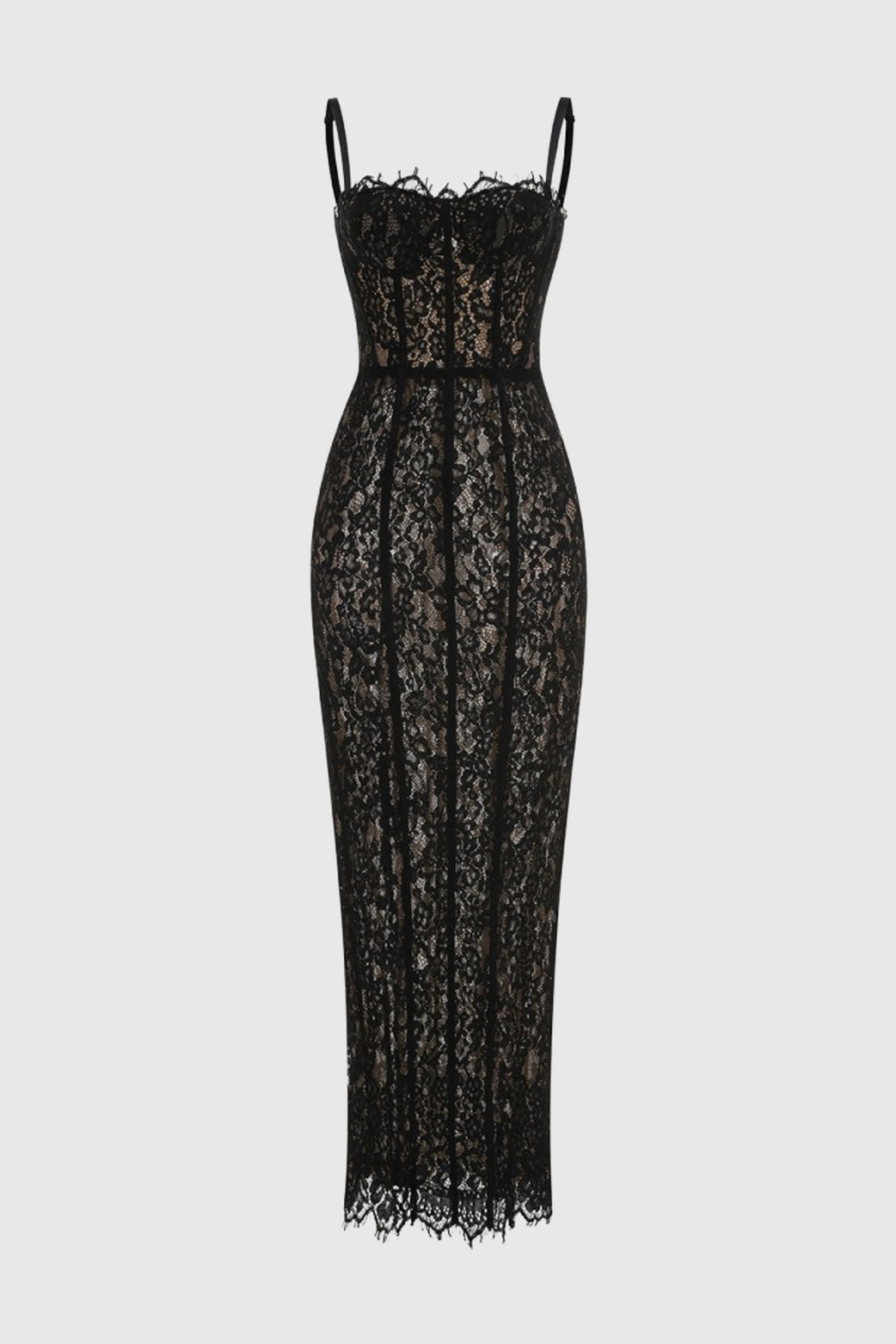 Freda Lace Corset Maxi Dress In Black Flowering Girl