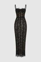 Freda Lace Corset Maxi Dress In Black Flowering Girl