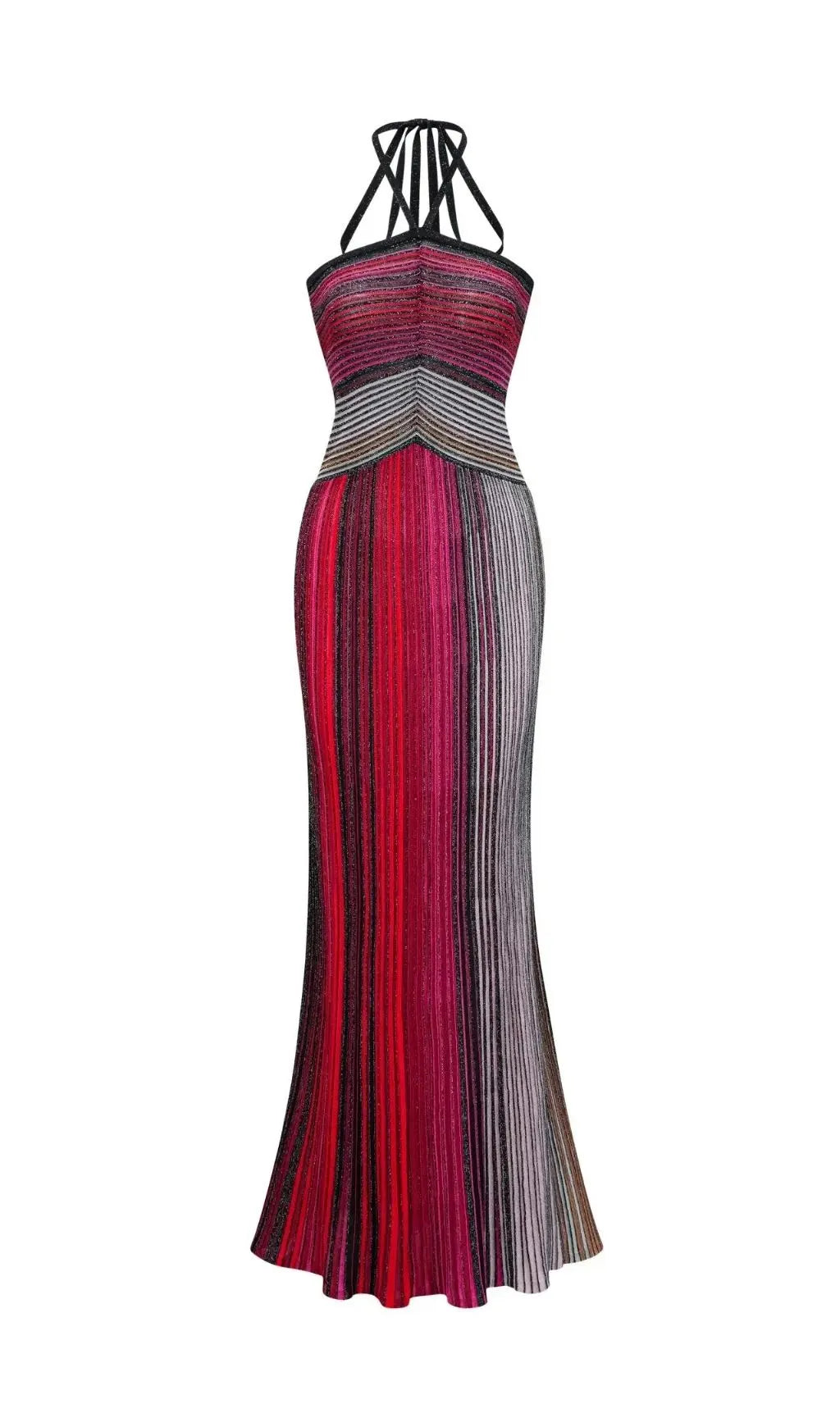 Ulysse Red Metallic Knit Halterneck Maxi Dress Flowering Girl
