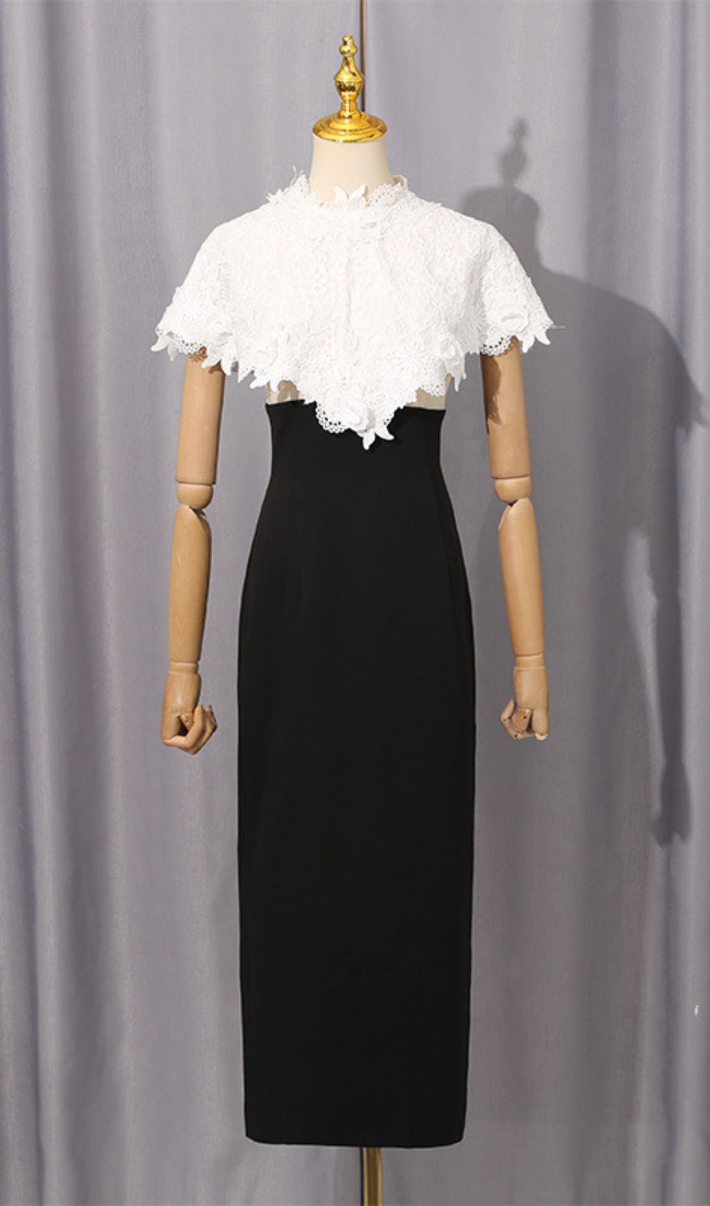 Ivy Black Midi Dress With Lace Shawl Flowering Girl