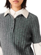 Beaded Collar Ribbed Sweater Flowering Girl