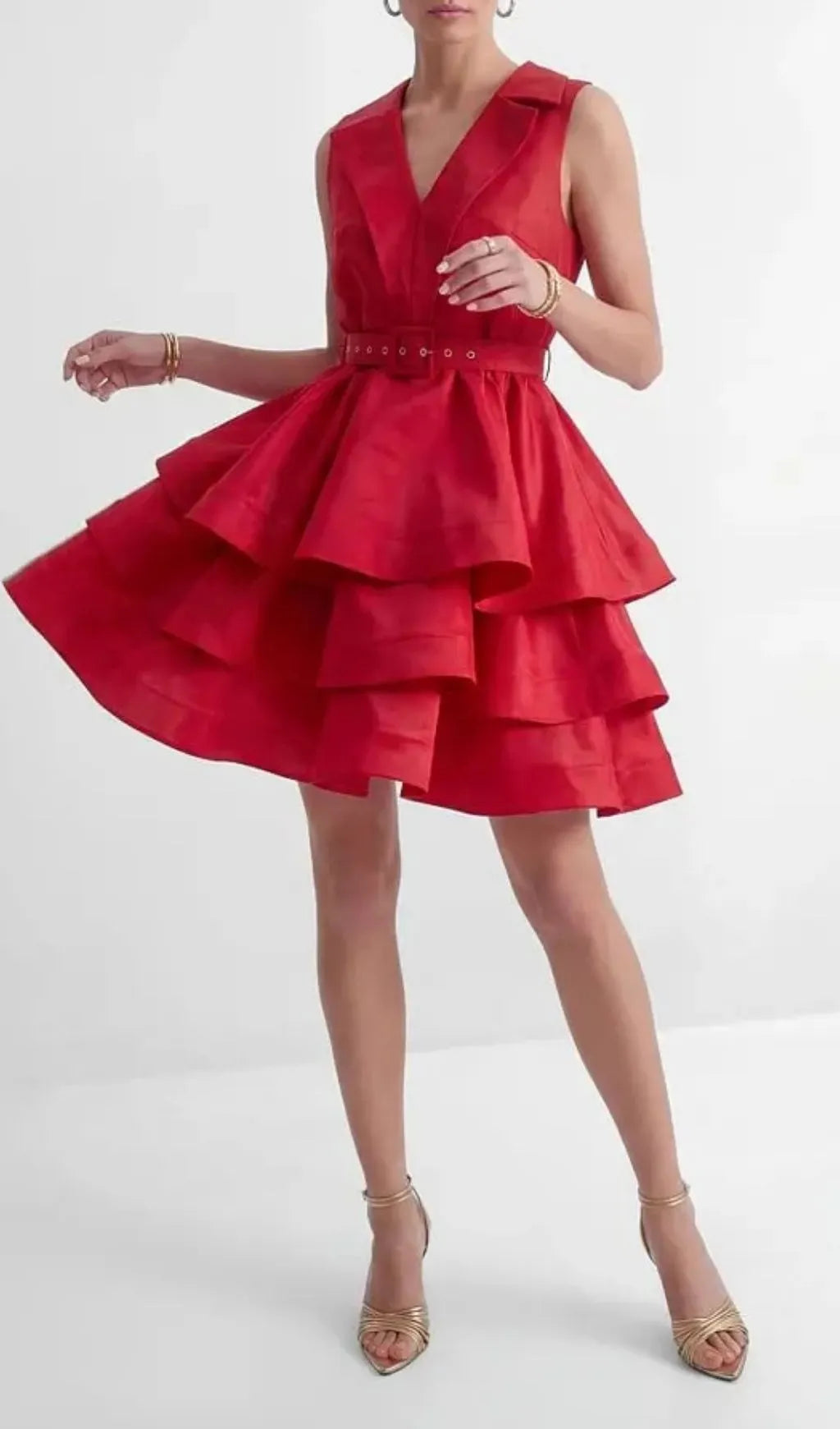 Jessica Red V-Neck Tiered Ruffle Mini Dress Flowering Girl