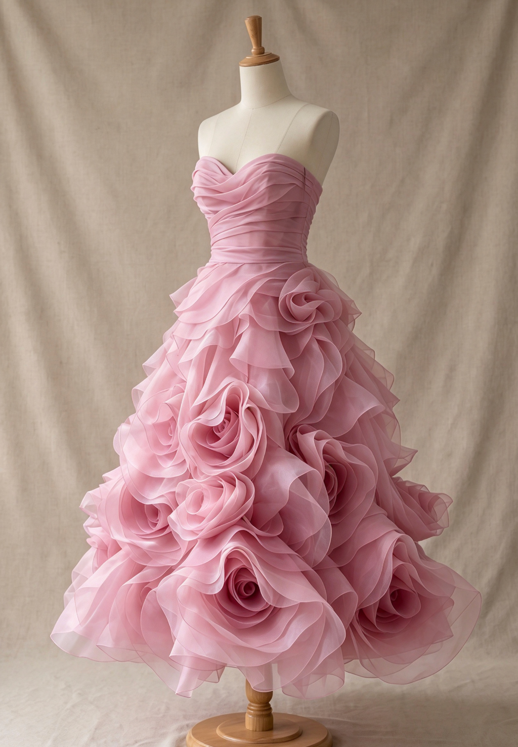 Dusty Pink Organza A-Line Ballgown Dress Flowering Girl