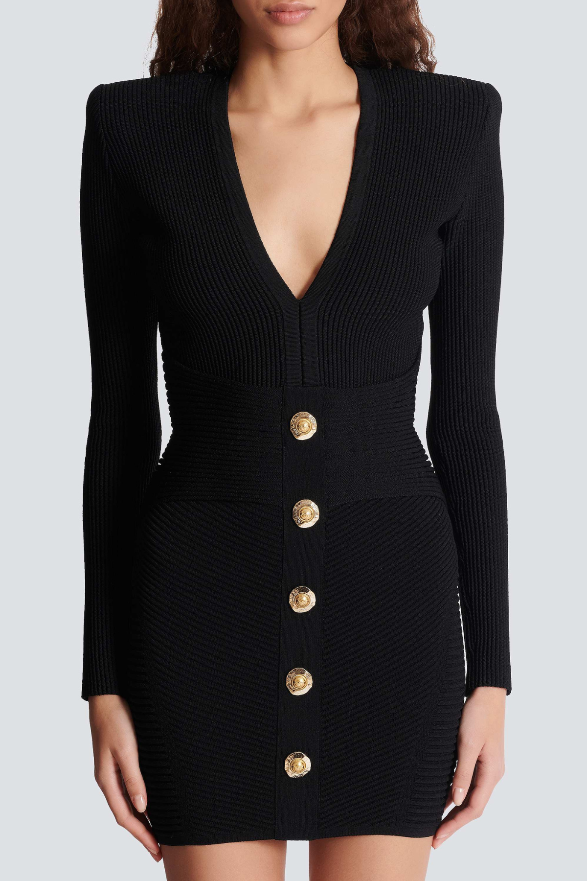 Aero Buttoned Ribbed Knit Mini Dress - Black Flowering Girl