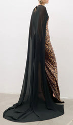 Jarrell Leopard Sequin Maxi Dress With Cape Flowering Girl