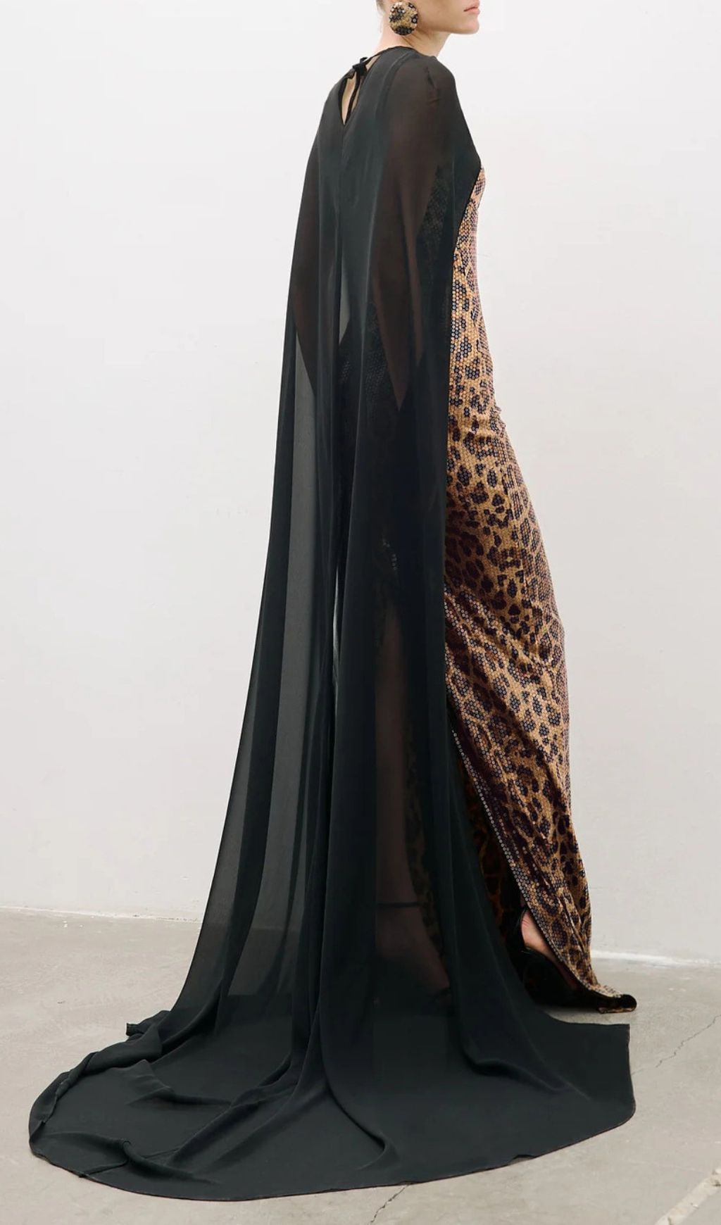 Jarrell Leopard Sequin Maxi Dress With Cape Flowering Girl