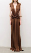Joselyn Coffee Deep V-Neck Maxi Dress Flowering Girl