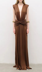 Joselyn Coffee Deep V-Neck Maxi Dress Flowering Girl