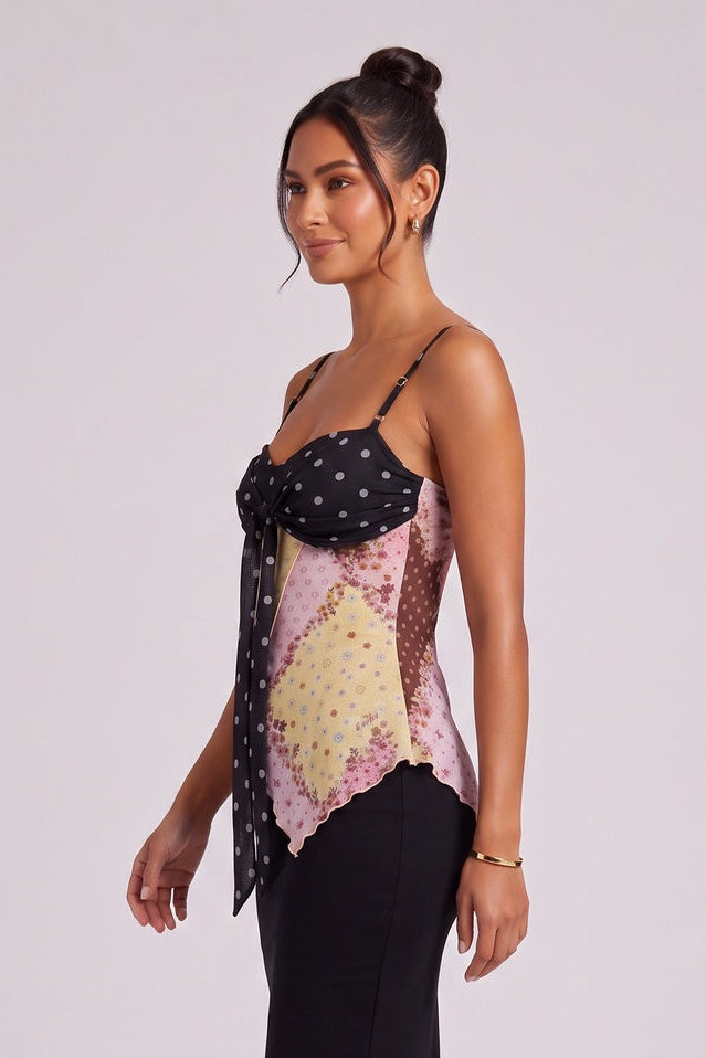 Black Sheer Chiffon Fitted Bodice with Asymmetrical Handkerchief Hem Camisole Top Flowering Girl