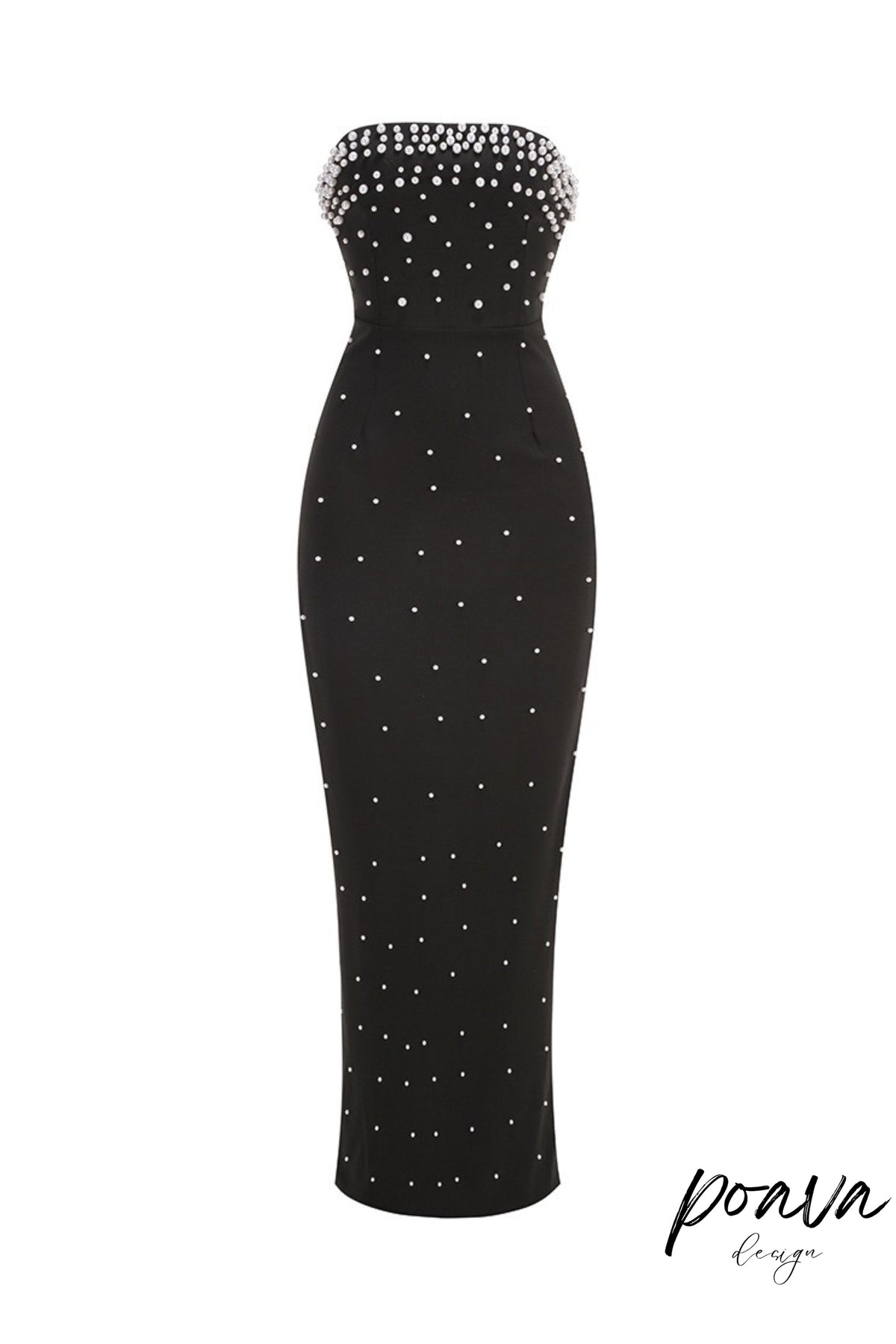 Pearl-Embellished Strapless Gown In Black Flowering Girl