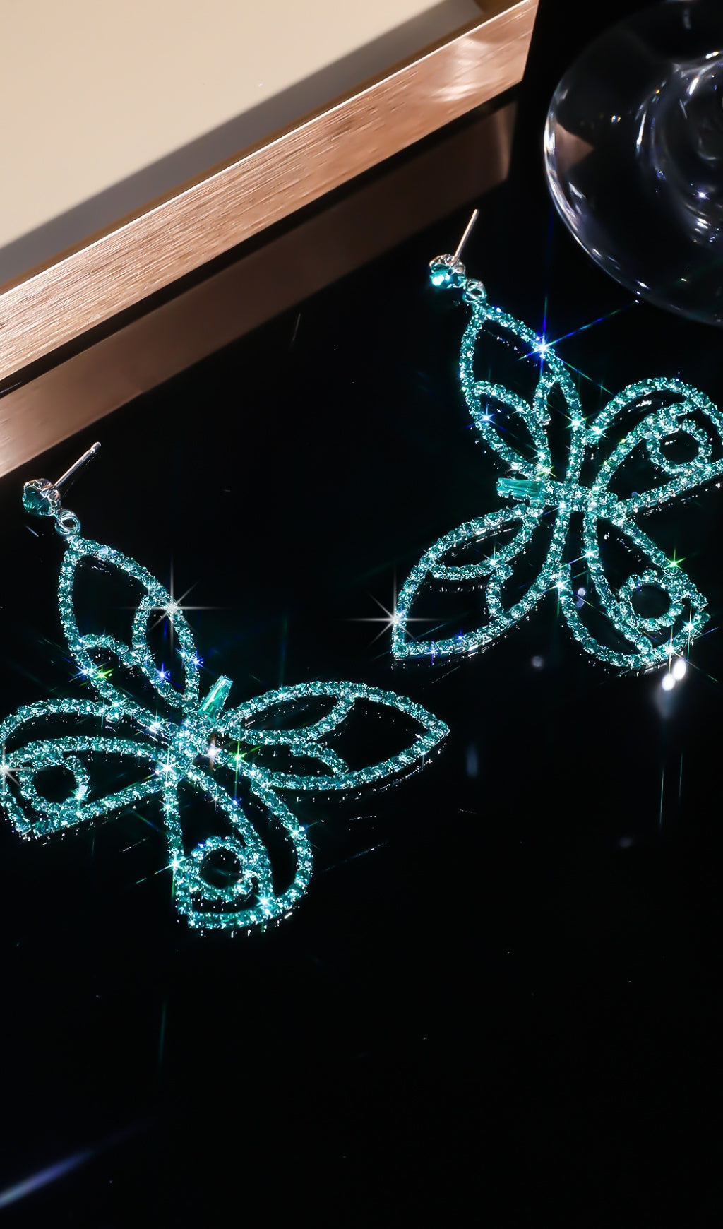 Dougal Blue Rhinestone Butterfly Earrings Flowering Girl