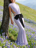 Elisae Purple Bow Cutout Maxi Dress Flowering Girl