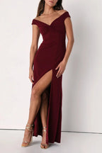 Behold My Love Burgundy Off-The-Shoulder Twist-Front Maxi Dress Flowering Girl