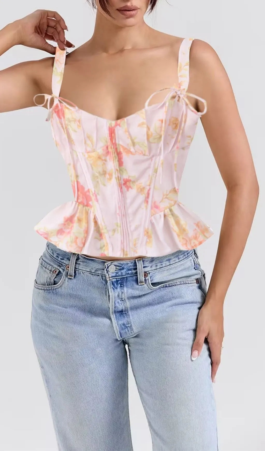 Lethia Pink Printed Corset Top Flowering Girl