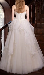 Karlie White Strapless Mesh Maxi Dress Flowering Girl