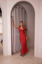 Josephine Frill Maxi Dress In Red Flowering Girl