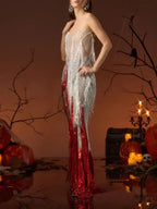 Ginerva Strapless Pearl Sequin Fringe Dress Flowering Girl