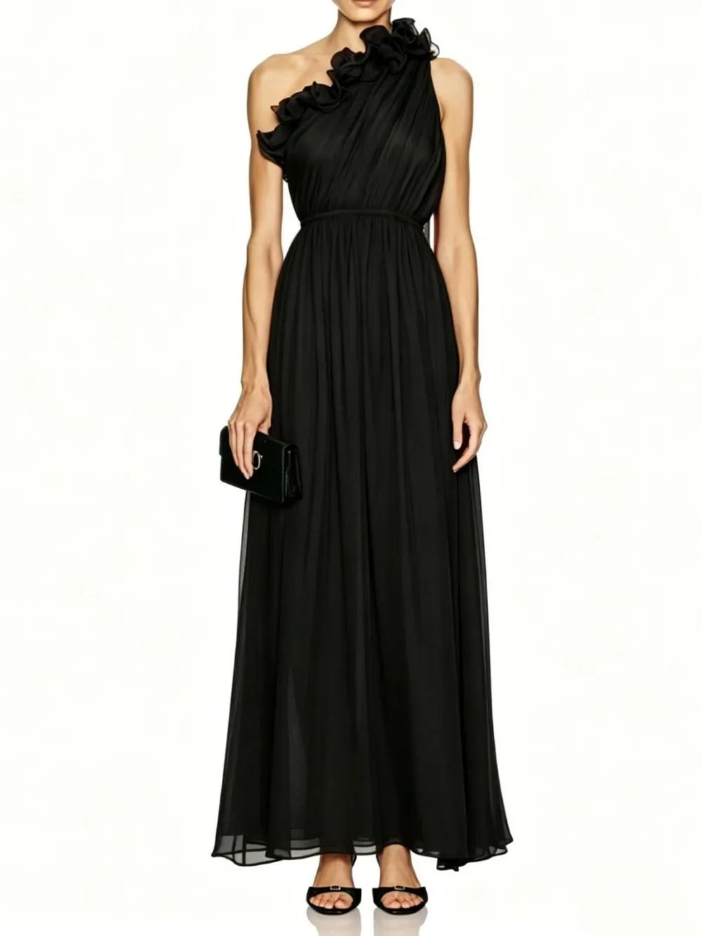 Marielle Black One-Shoulder Maxi Dress Flowering Girl