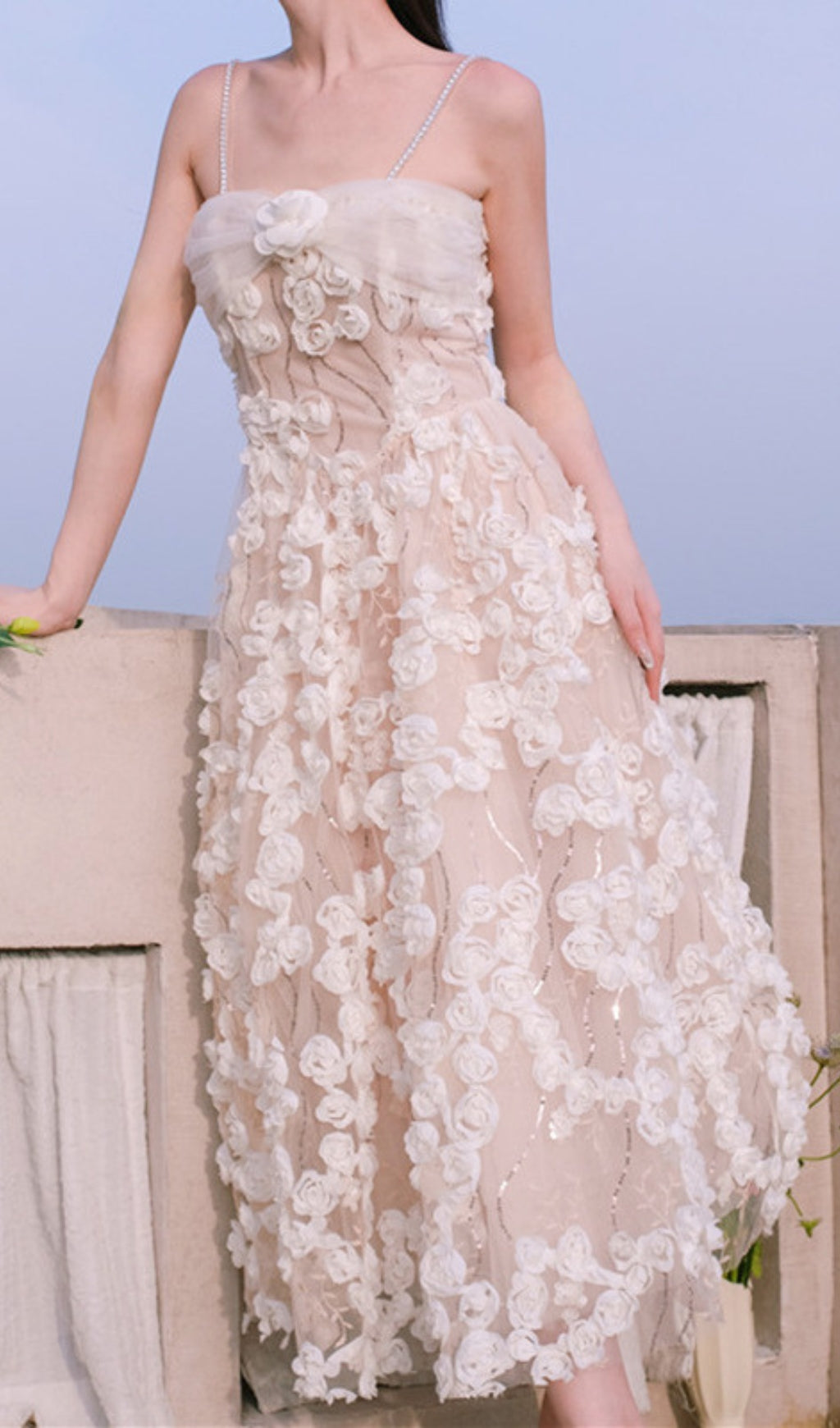 Aphra Floral Rhinestone Midi Dress Flowering Girl