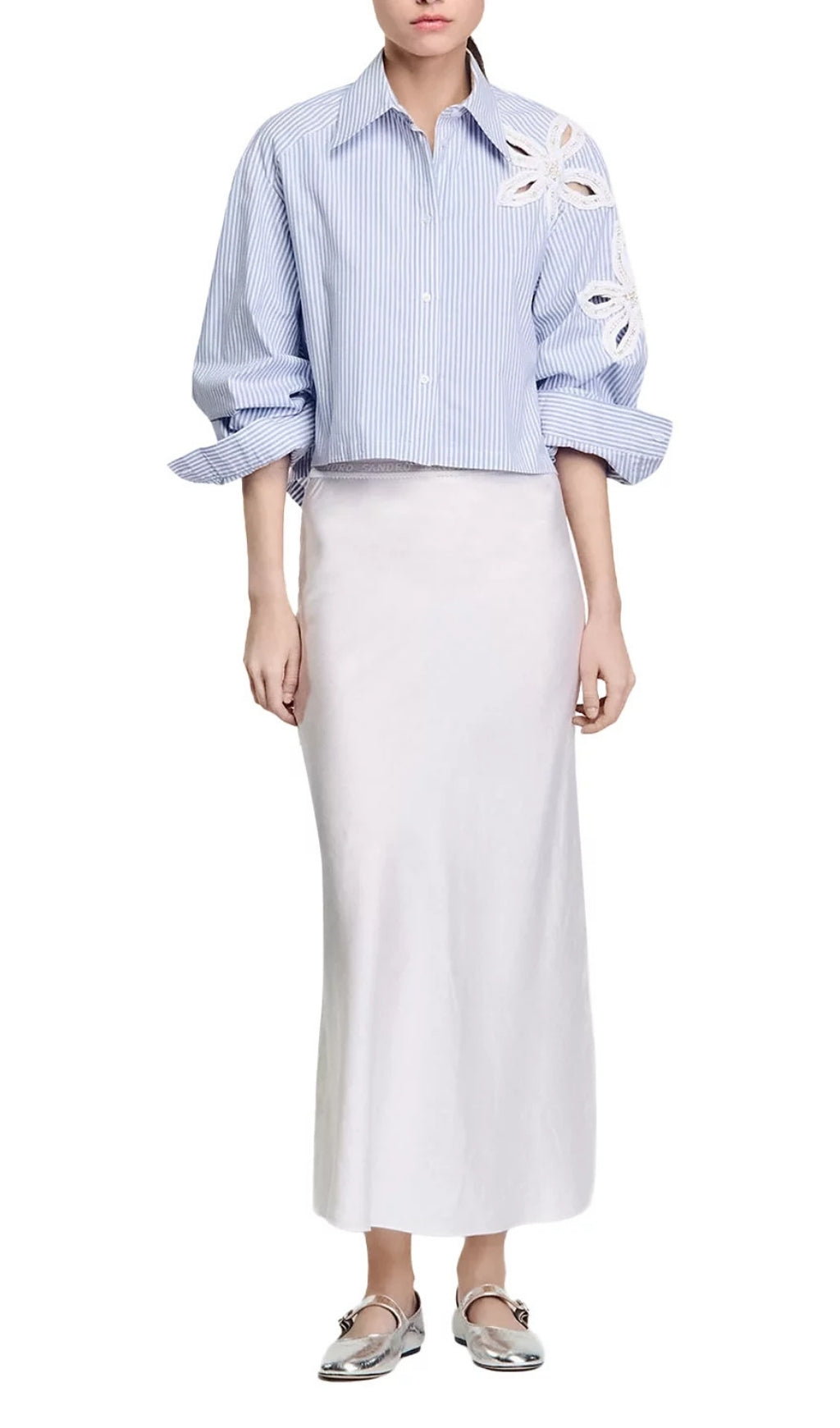 Embellished Cutout Shirt Flowering Girl