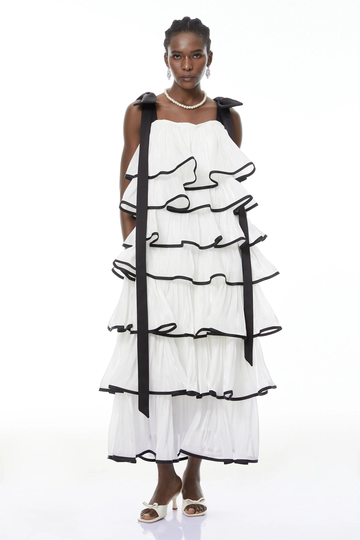Mandy White Layer Ruffled Maxi Dress With Bows Flowering Girl