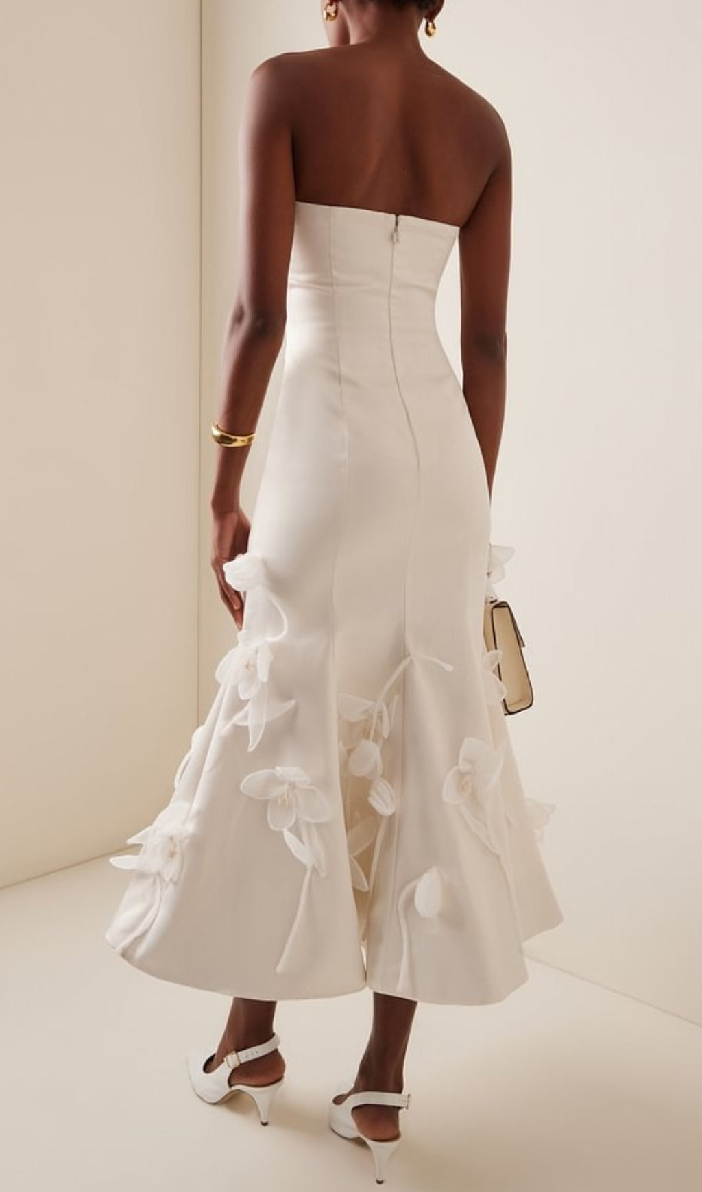 Echo White Strapless Flower Midi Dress Flowering Girl