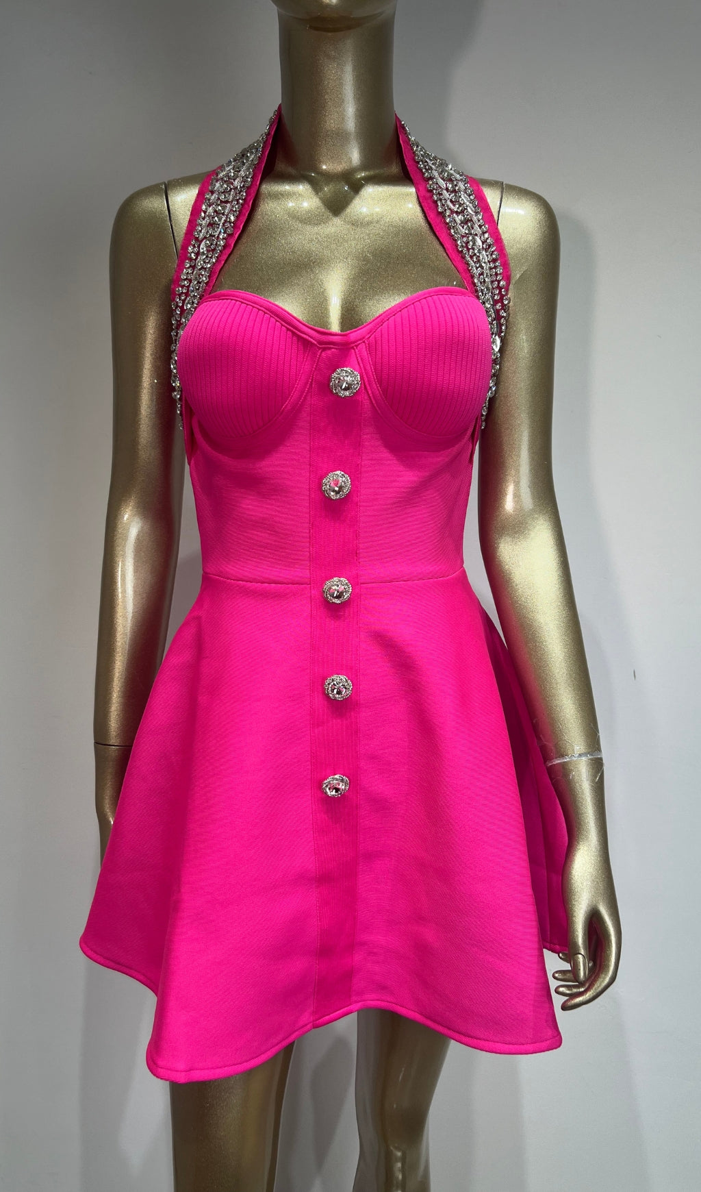 Alev Pink Halter Embellished Mini Dress