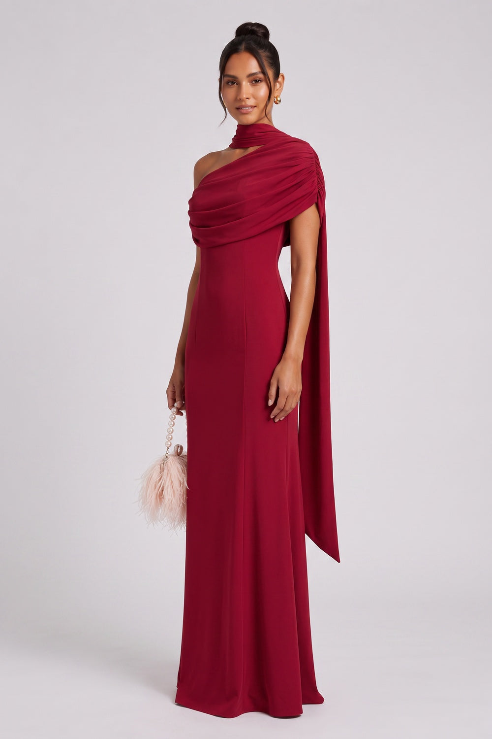 Deep Red Crepe Column Gown Flowering Girl